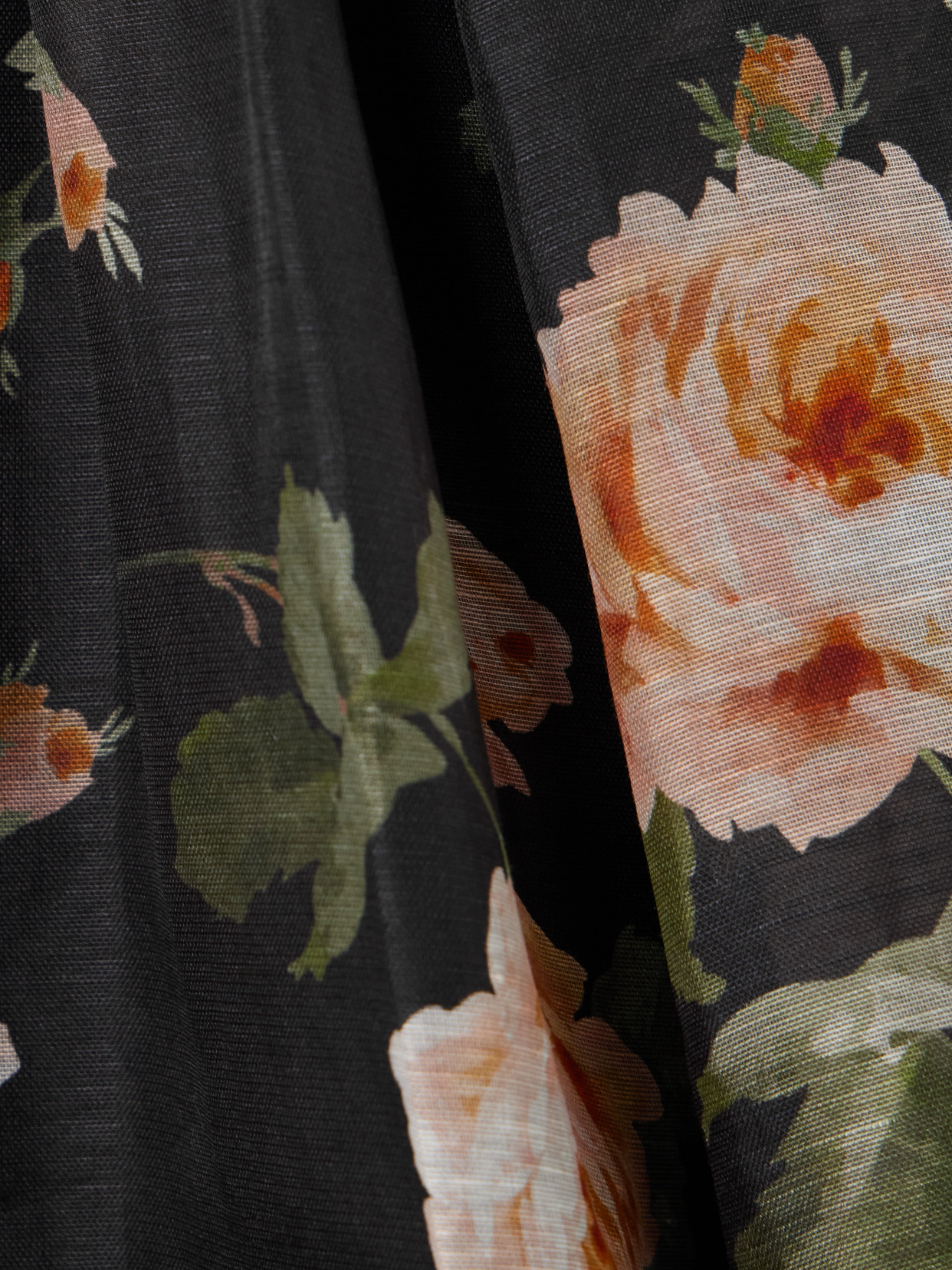 Zimmermann Luna Floral-print Linen And Silk-blend Midi Dress In Black