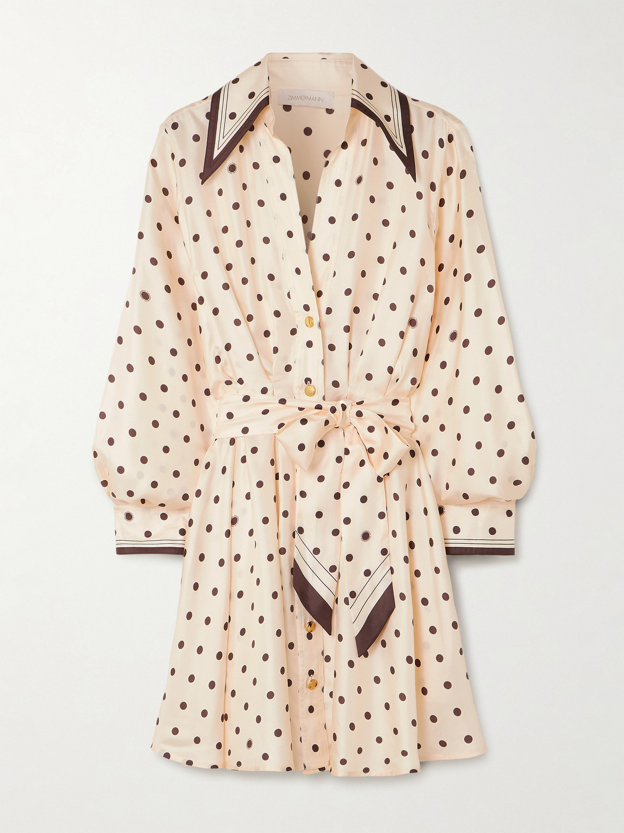 Zimmermann Belted Polka-dot Silk-satin Mini Shirt Dress In White