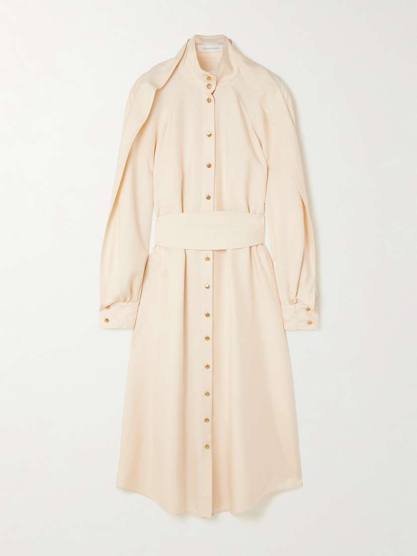 Zimmermann Luna Obi Ruffled Gathered Silk Midi Shirt Dress