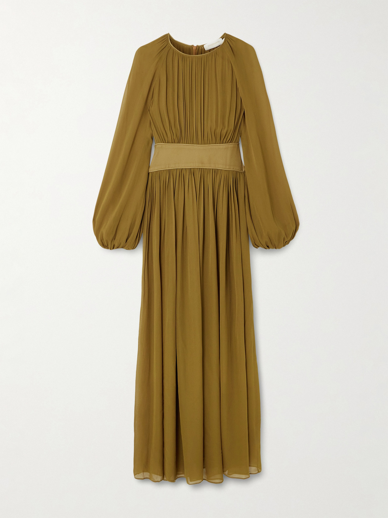 Zimmermann Carousel Billow Gathered Georgette Maxi Dress In Green