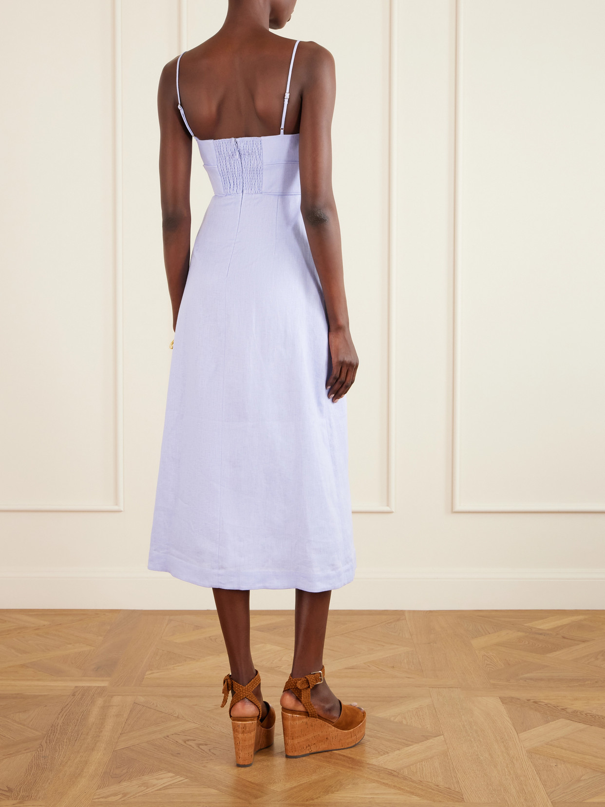 Zimmermann Kindred Spirit Luna Linen Midi Dress In Blue