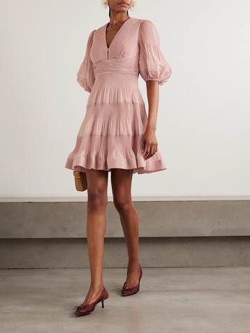 Zimmermann Tiered plissé silk-organza mini dress