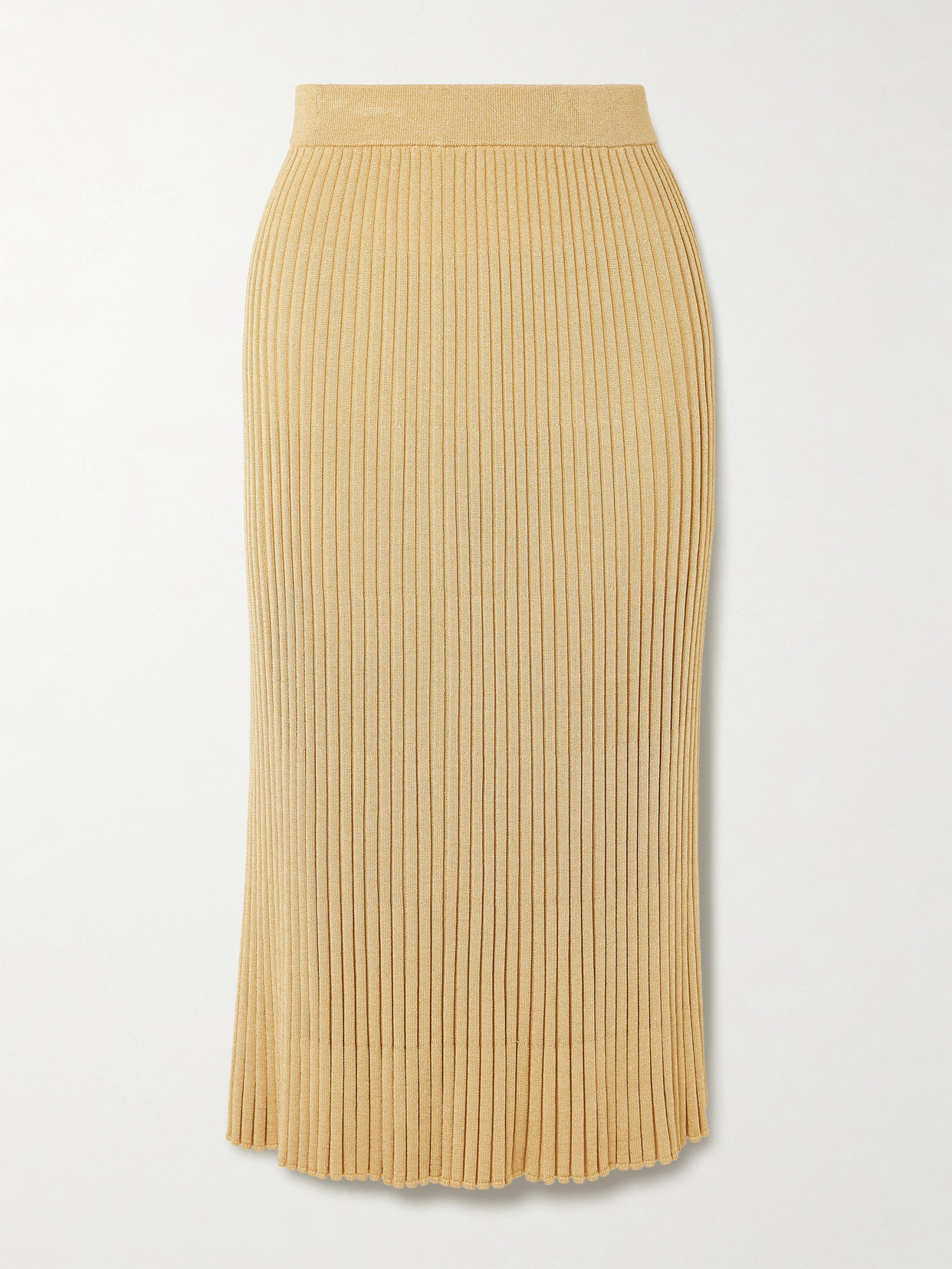 Zimmermann Luna Ribbed Metallic Midi Skirt In Neutral