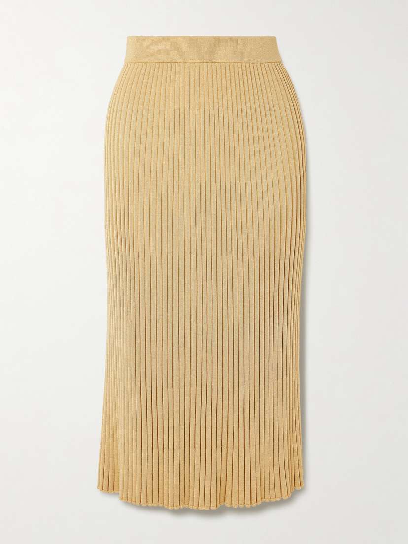 Zimmermann Luna Ribbed Metallic Midi Skirt