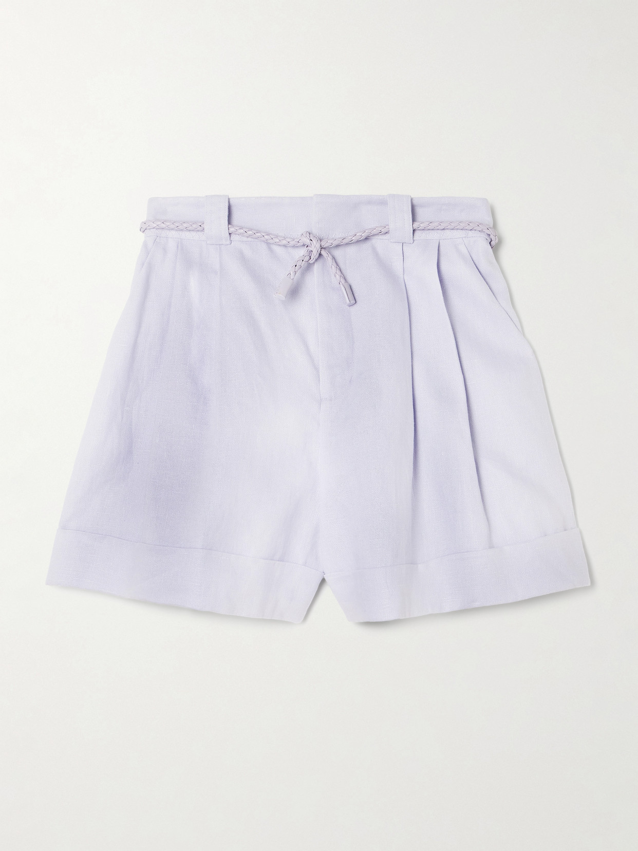 Zimmermann Luna Belted Linen Shorts In Purple