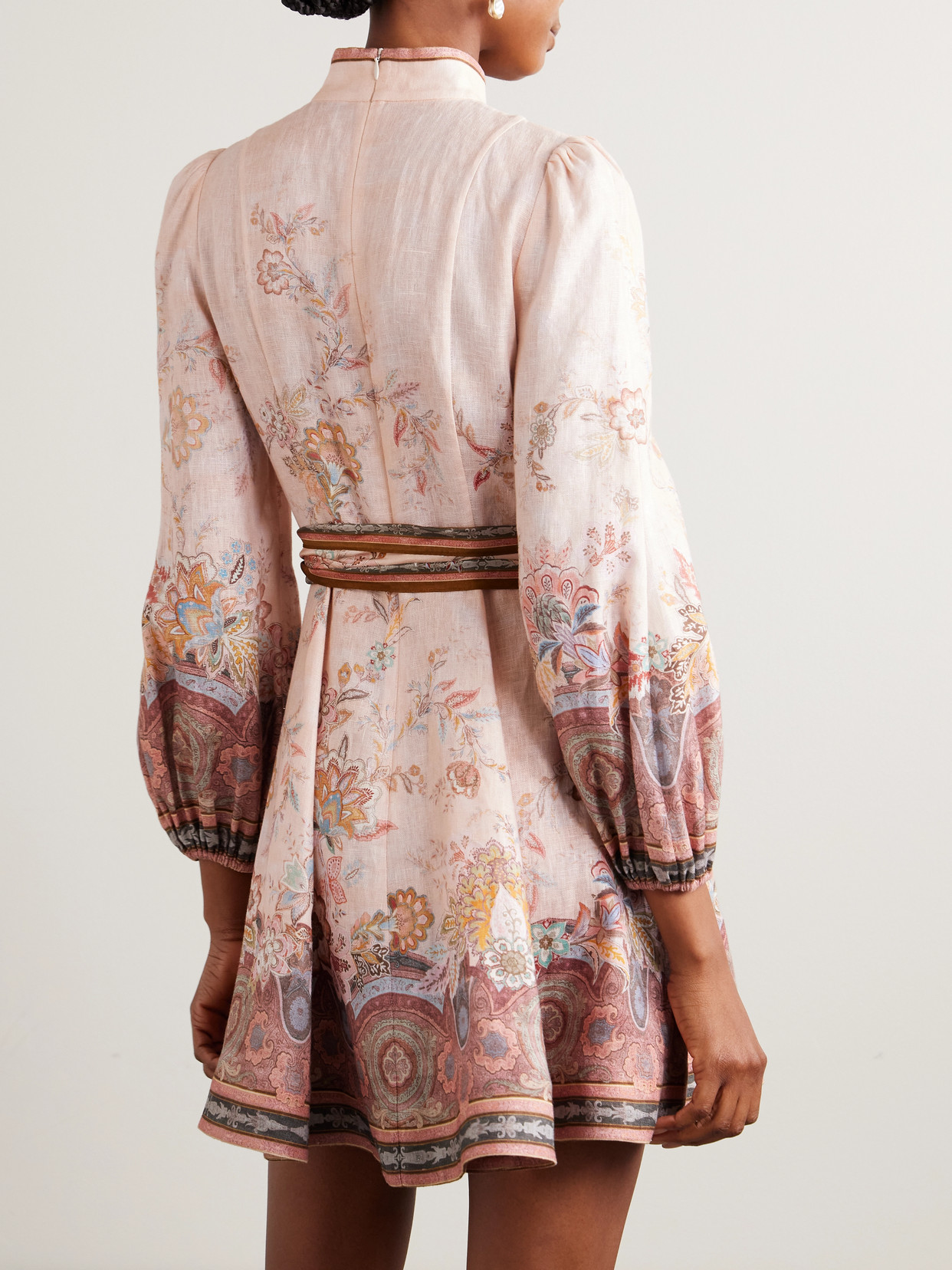 Zimmermann Womens Pink Paisley Alchemy Belted Floral-print Linen Mini Dress In Pink
