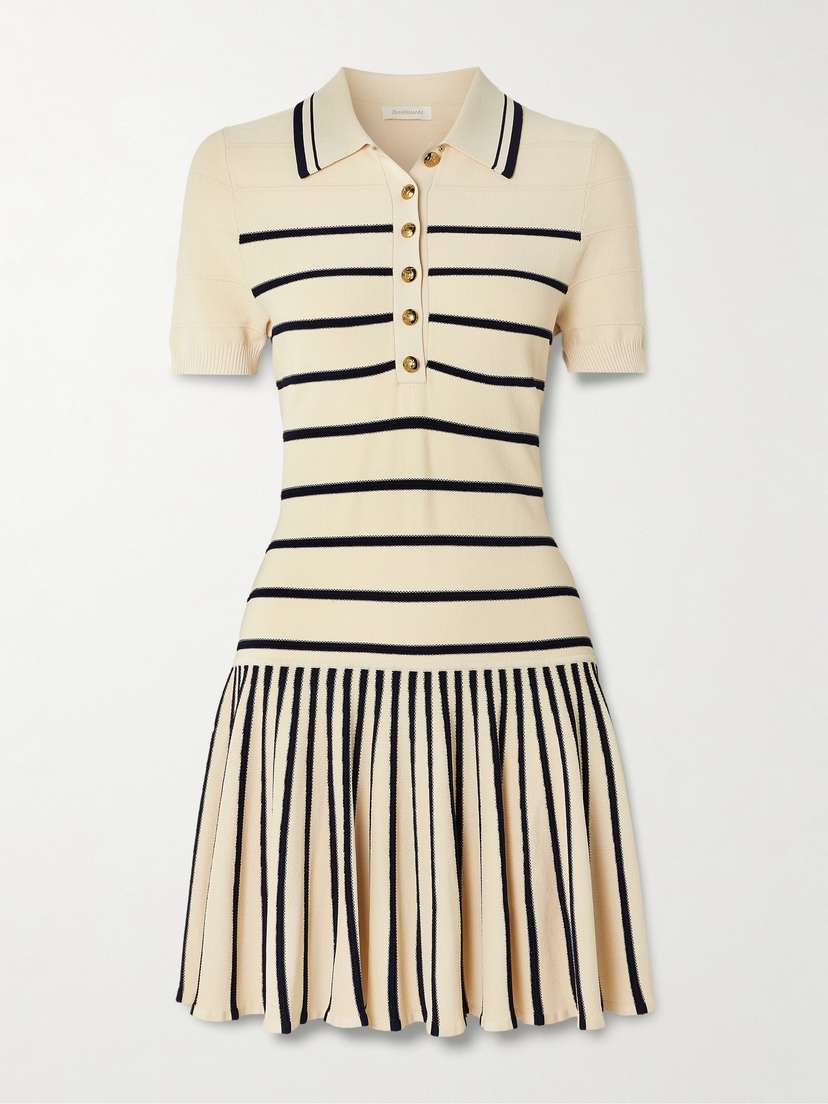 Zimmermann Luna Pleated Striped Ribbed-knit Mini Dress