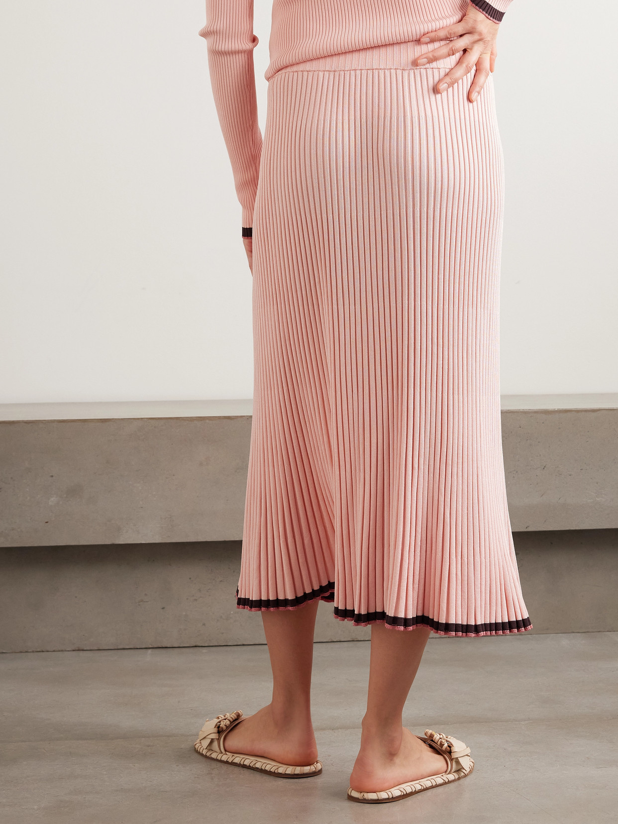 Pleated Ribbed-Knit Midi