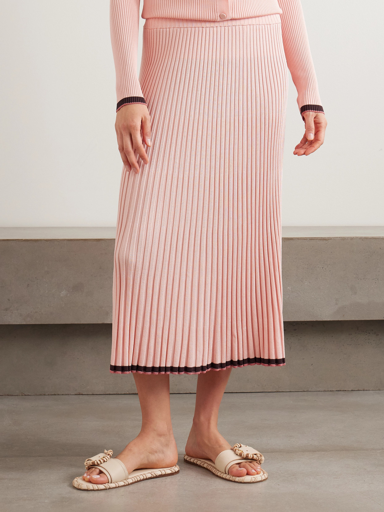 Pleated Ribbed-Knit Midi