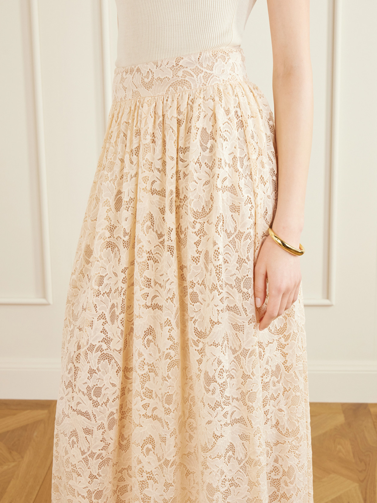 Pleated Lace Midi