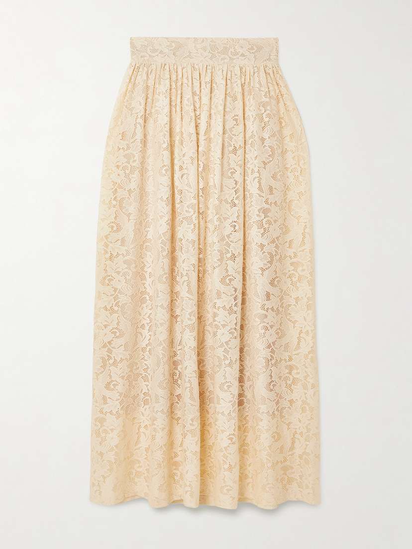 Zimmermann Pleated Lace Midi Skirt