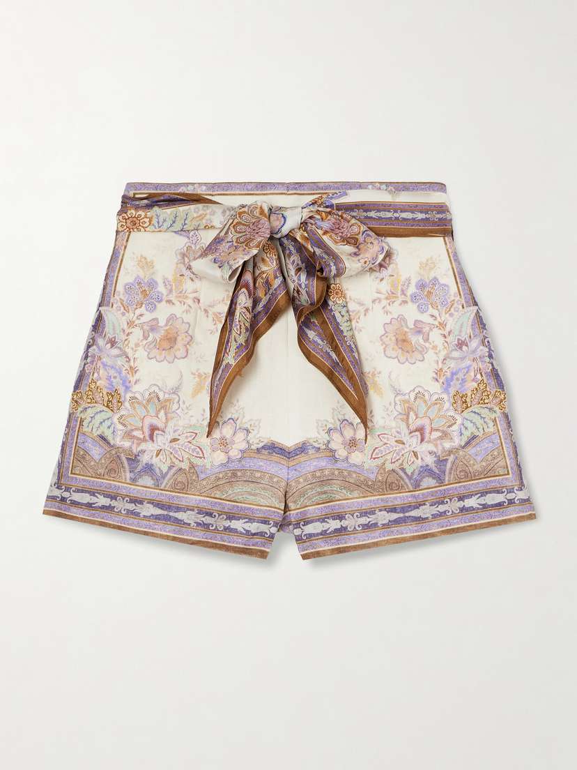 Zimmermann Luna Scarf Belted Linen Shorts