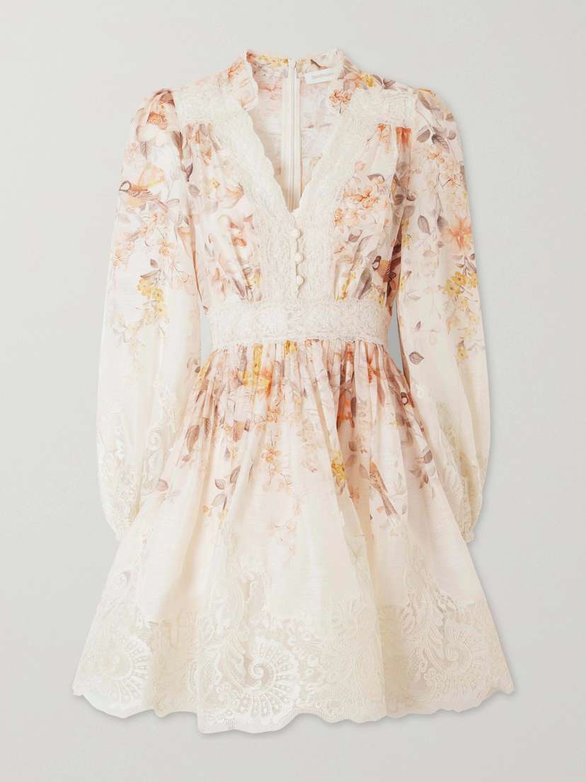 Zimmermann Luna Lace-trimmed Linen And Cotton-blend Mini Dress