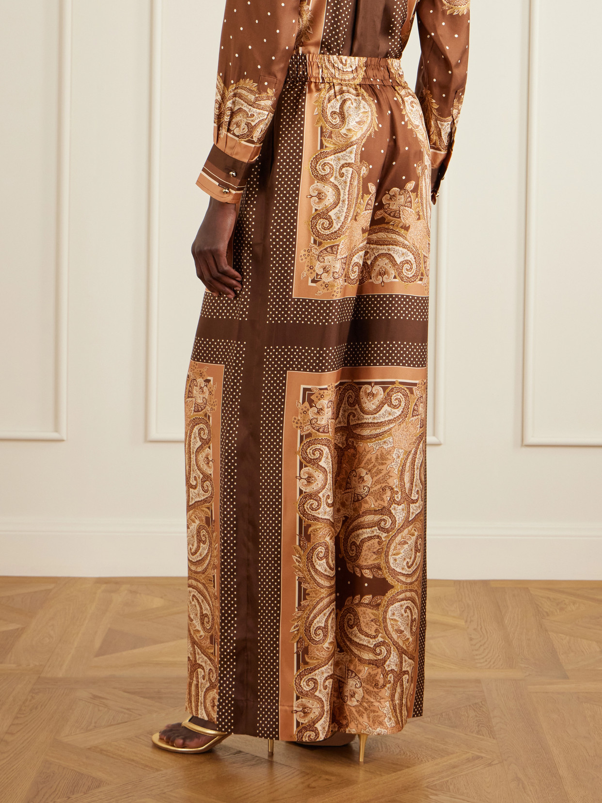 Zimmermann Womens Caramel Paisley Luna Wide-leg Silk Trousers Xl In Brown