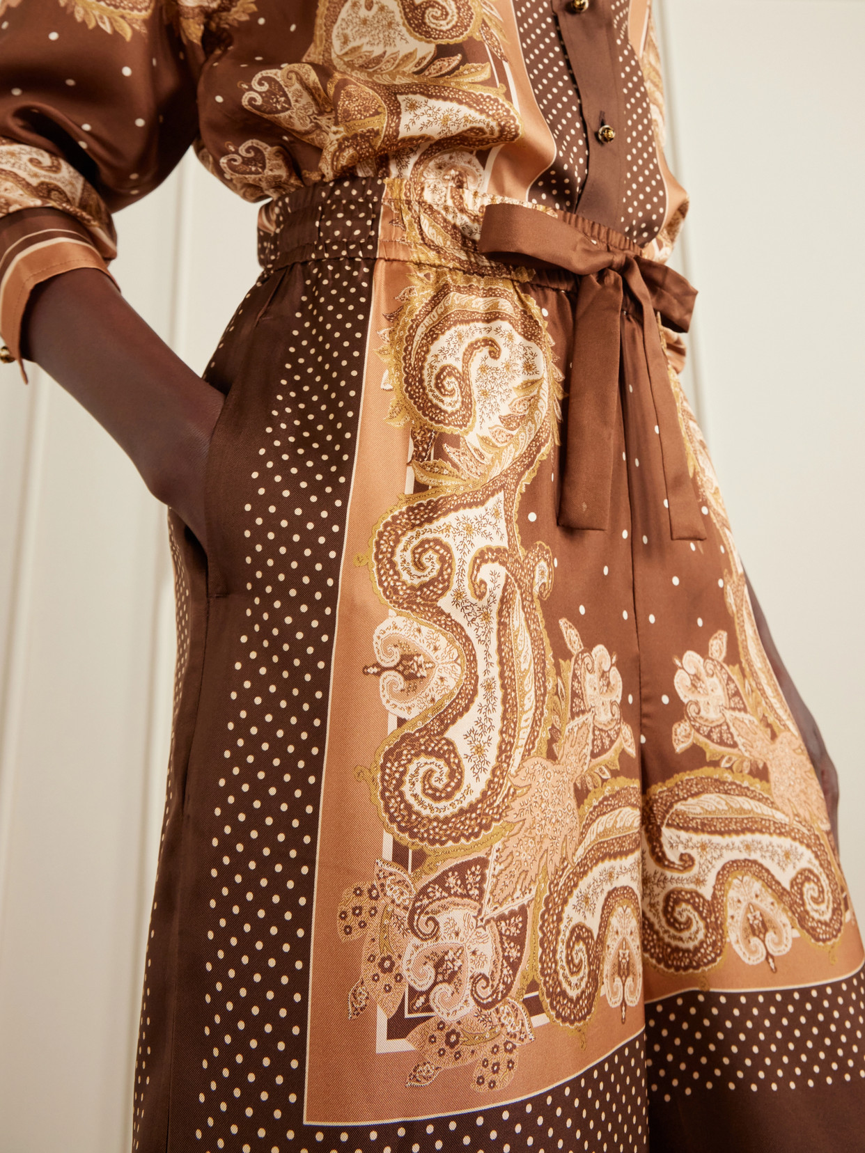 Zimmermann Womens Caramel Paisley Luna Wide-leg Silk Trousers Xl In Brown