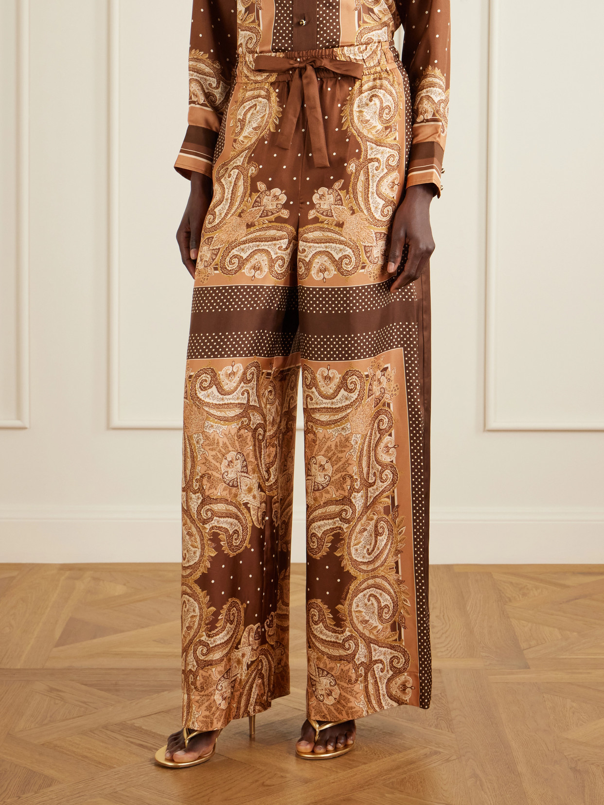 Zimmermann Womens Caramel Paisley Luna Wide-leg Silk Trousers Xl In Brown