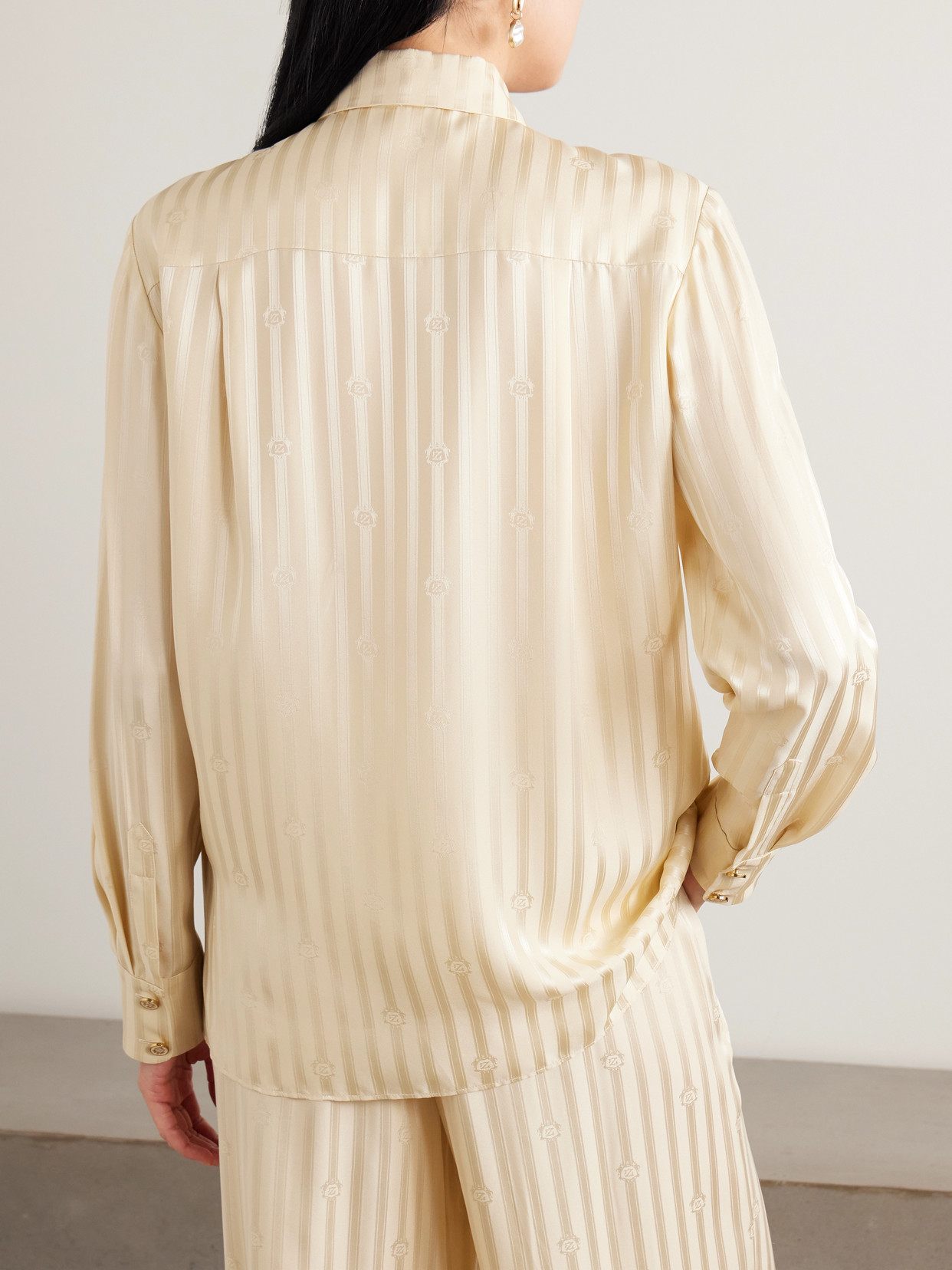 Luna Pussy-Bow Silk-Jacquard Shirt