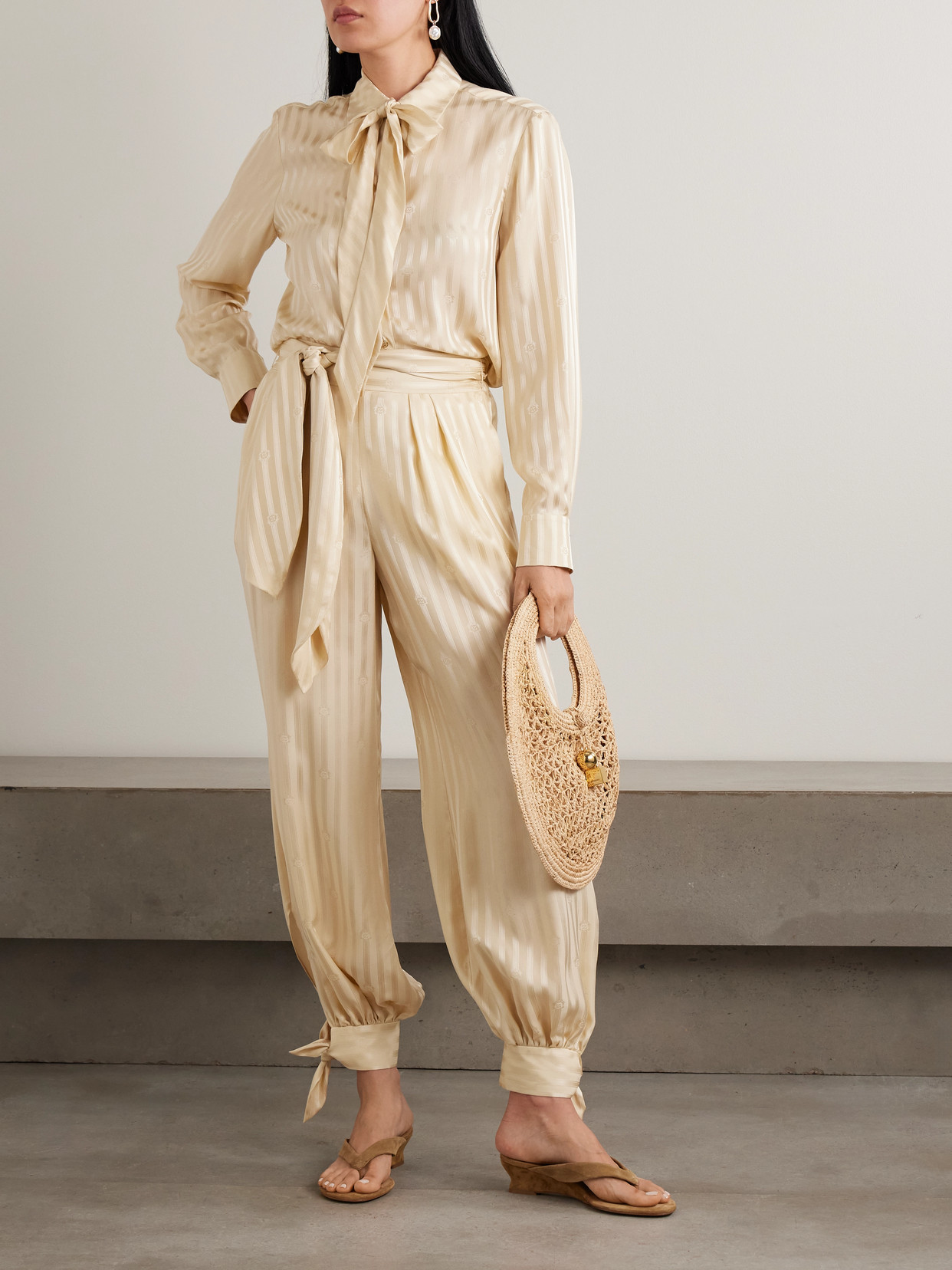 Luna Pussy-Bow Silk-Jacquard Shirt