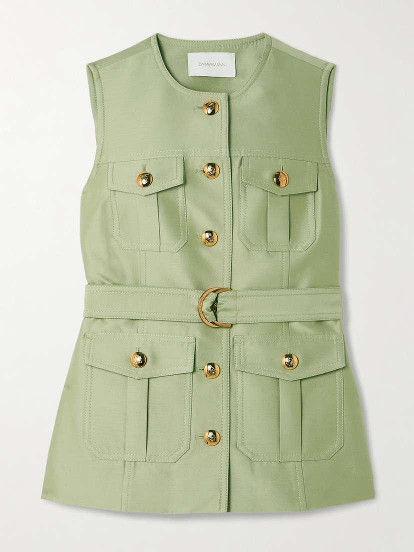 Zimmermann Luna Belted Wool And Silk-blend Vest