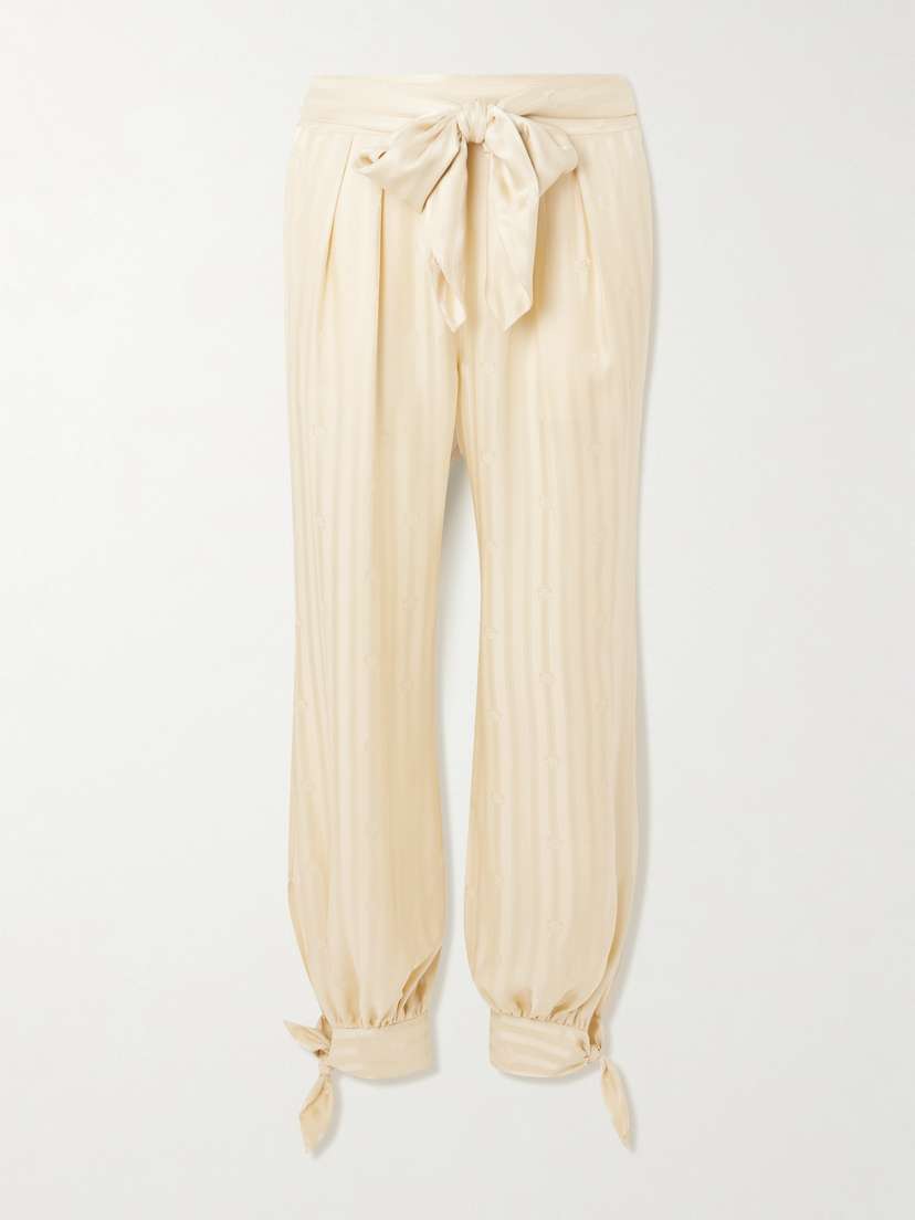 Zimmermann Luna Belted Tie-detailed Silk-jacquard Straight-leg Pants