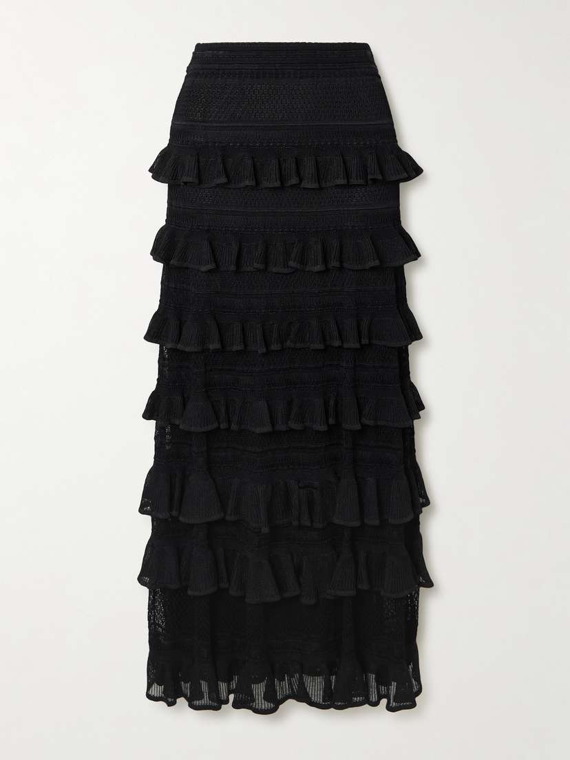 Zimmermann Luna Ruffled Crocheted Midi Skirt