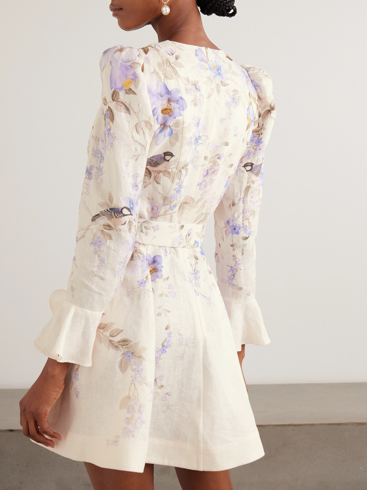 Zimmermann Kindred Spirit Luna Long Sleeve Linen Minidress In Multi