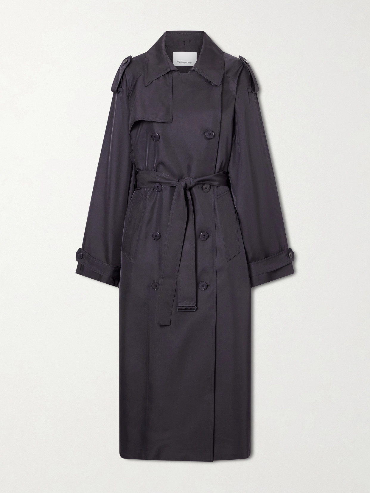 The Frankie Shop Veyron Double-breasted Belted Twill Trench Coat In Blue
