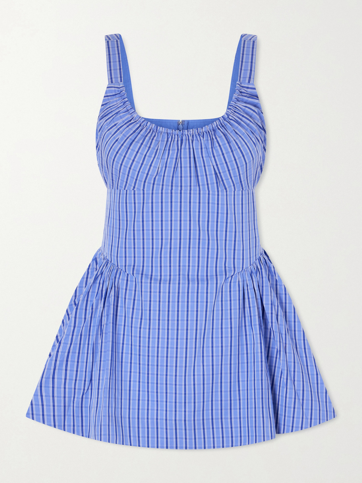 Faithfull Marcella Gathered Checked Cotton-poplin Top In Blue