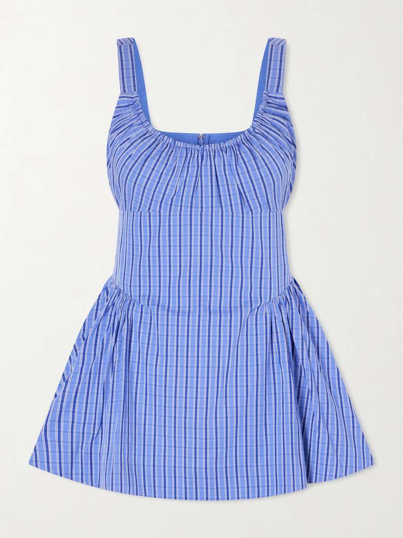Faithfull Marcella Gathered Checked Cotton-poplin Top