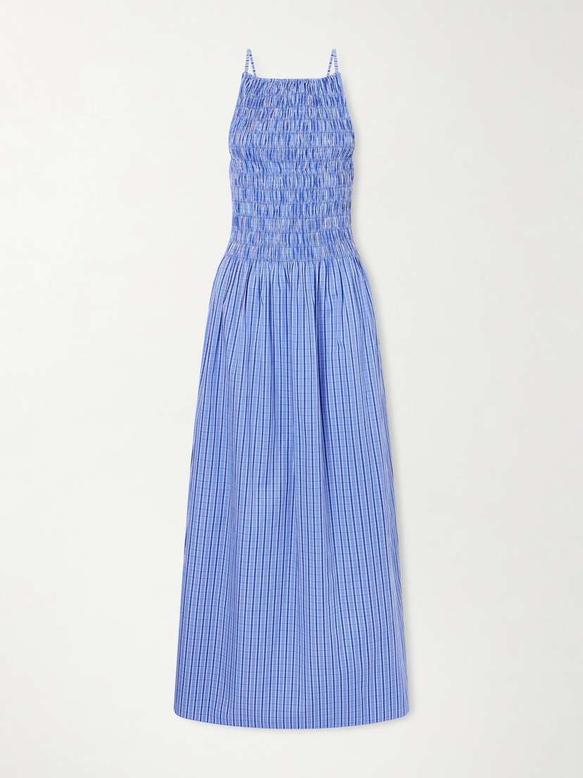 Faithfull Laia Shirred Checked Cotton-poplin Maxi Dress