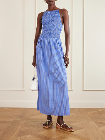 Faithfull Laia shirred checked cotton-poplin maxi dress