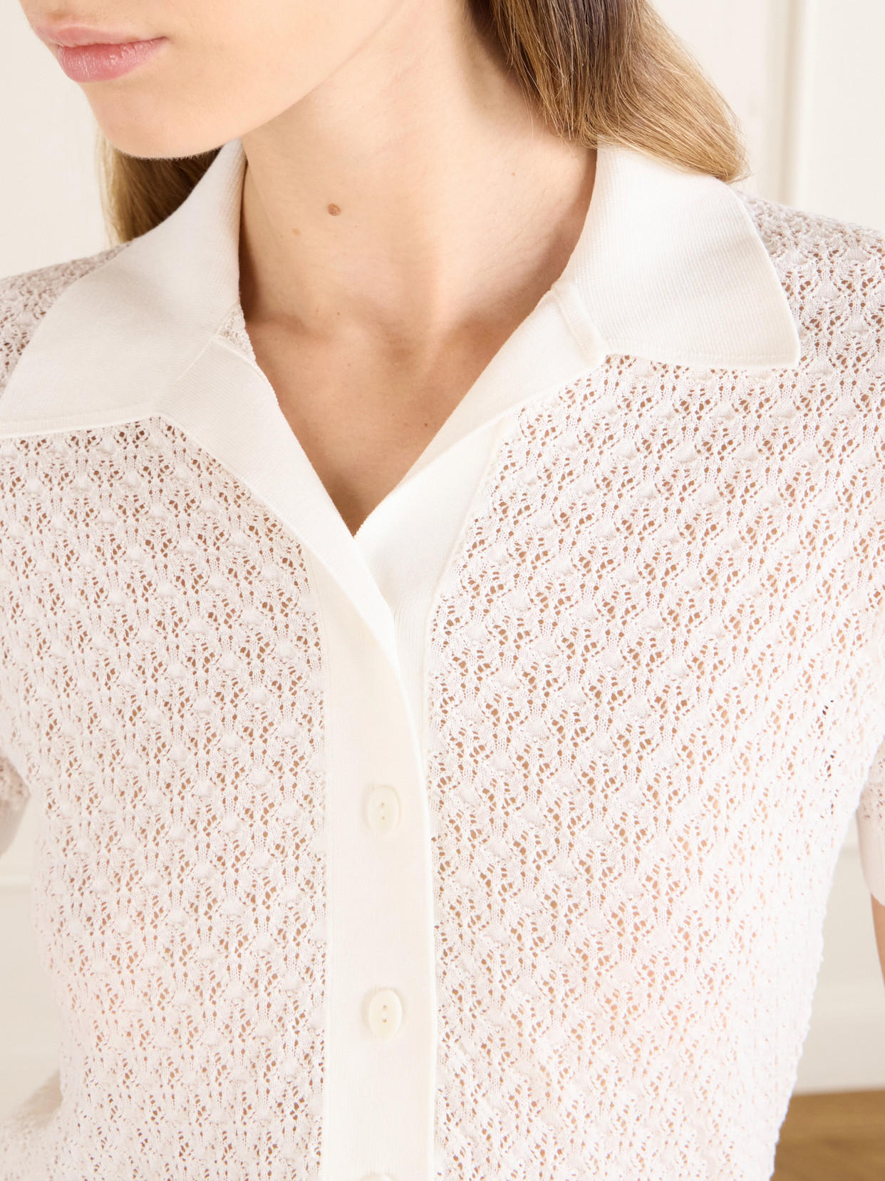 Lenna Pointelle-Knit Cotton-Blend Polo