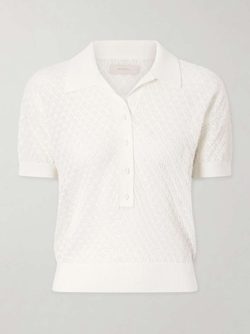 Faithfull Lenna Pointelle-knit Cotton-blend Polo Shirt