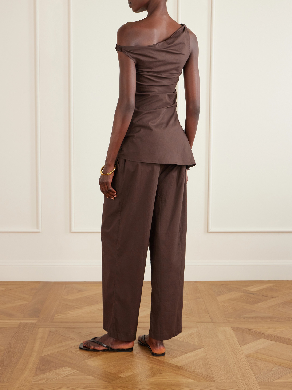 Cosima Asymmetric Gathered Cotton-Poplin Top