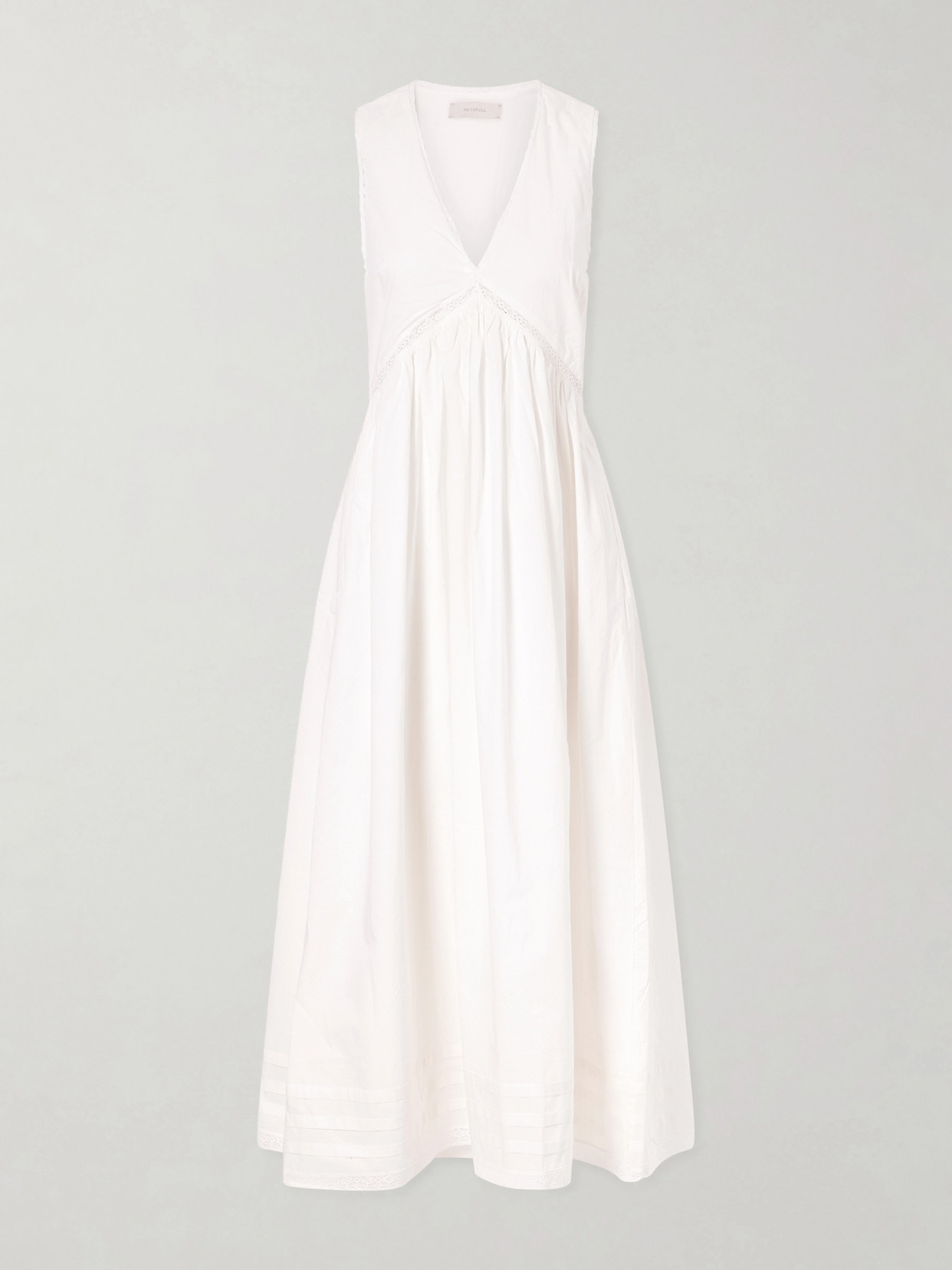 Faithfull Fiora Lace-trimmed Cotton Midi Dress In White