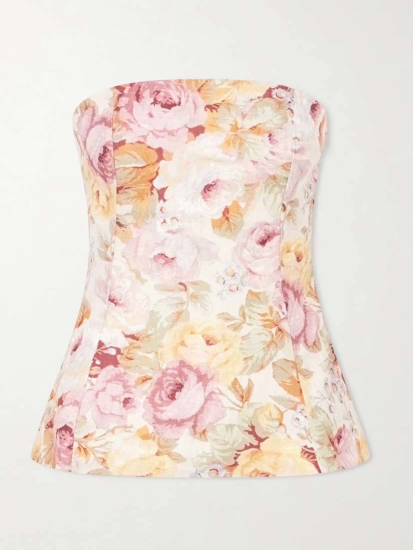 Faithfull Petro Strapless Floral-print Linen Top