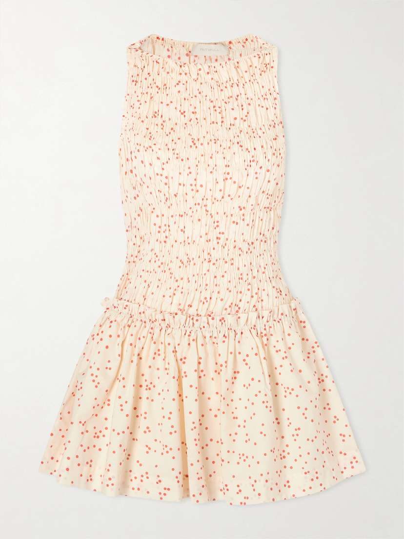 Faithfull Gala Smocked Polka-dot Cotton-voile Mini Dress