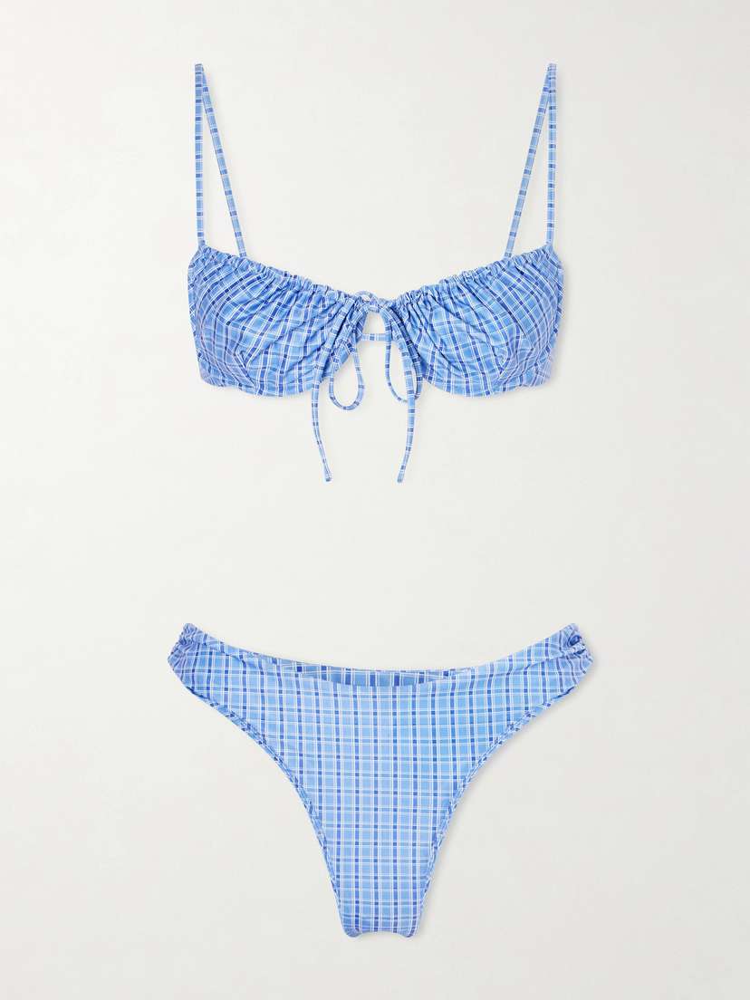 Faithfull Ombra And Leone Ruched Checked Recycled Bikini