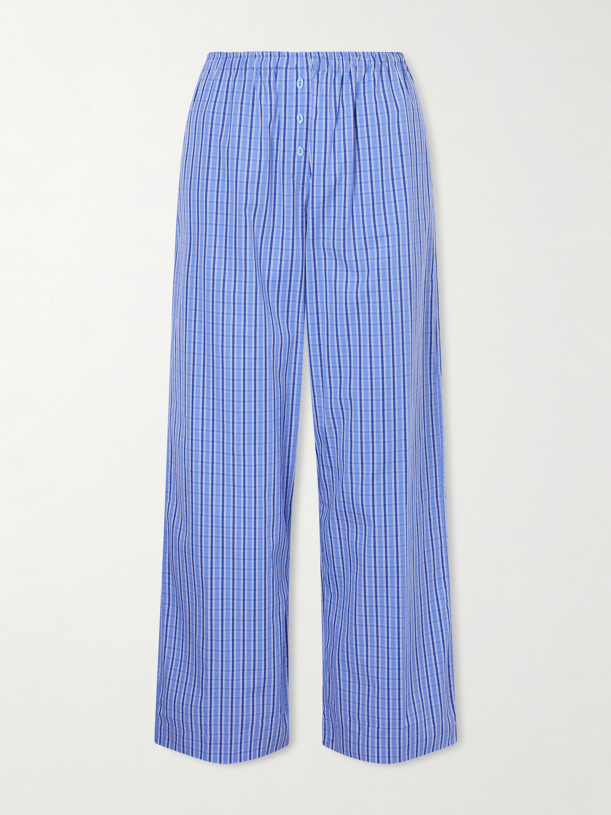 Faithfull Paloma Checked Cotton-poplin Straight-leg Pants In Blue