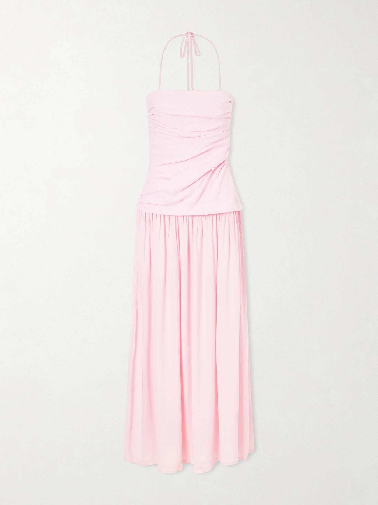 Faithfull Notte Ruched Linen Maxi Dress In Pink