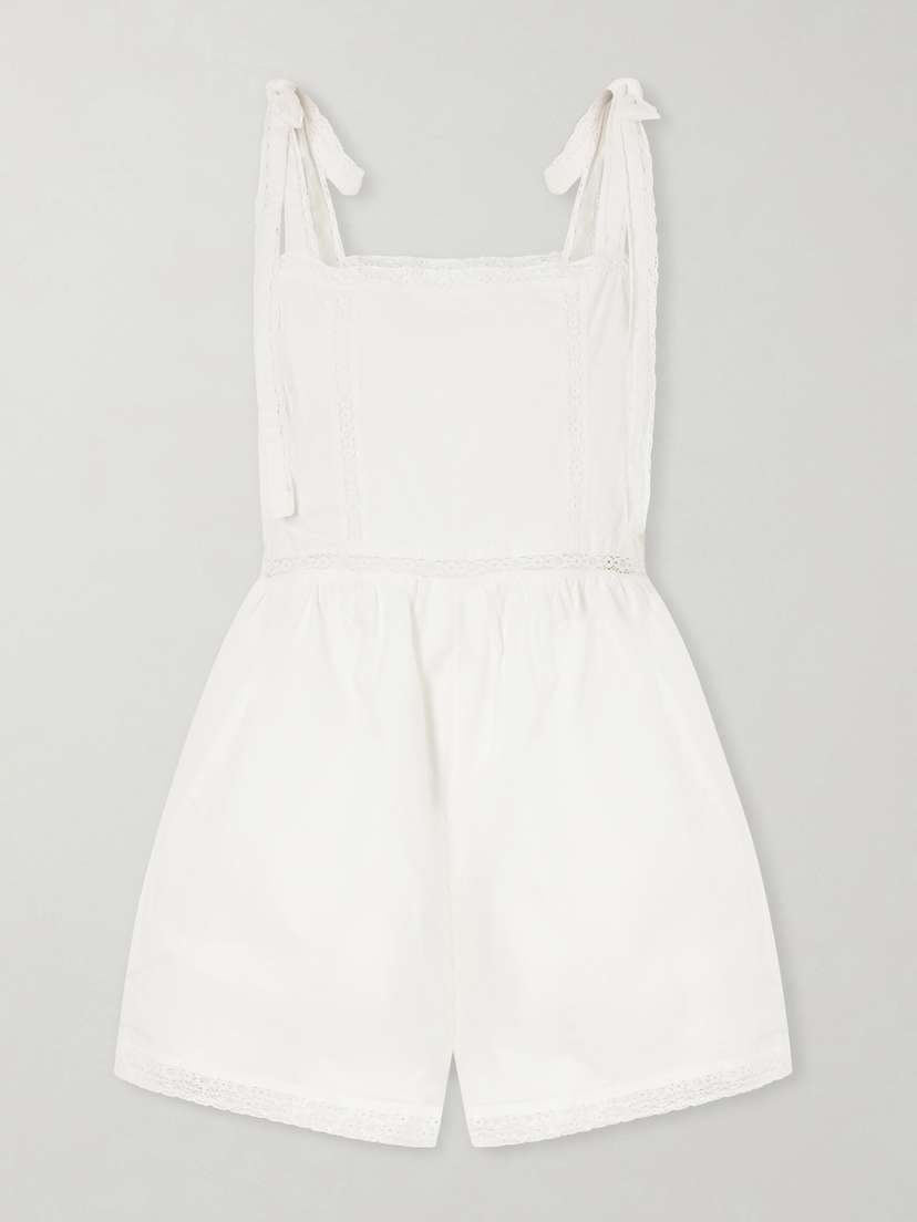 Faithfull Emilia Lace-trimmed Cotton Playsuit