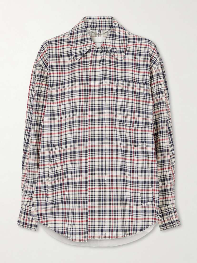 Victoria Beckham Cocoon Checked Cotton And Virgin Wool-blend Jacket