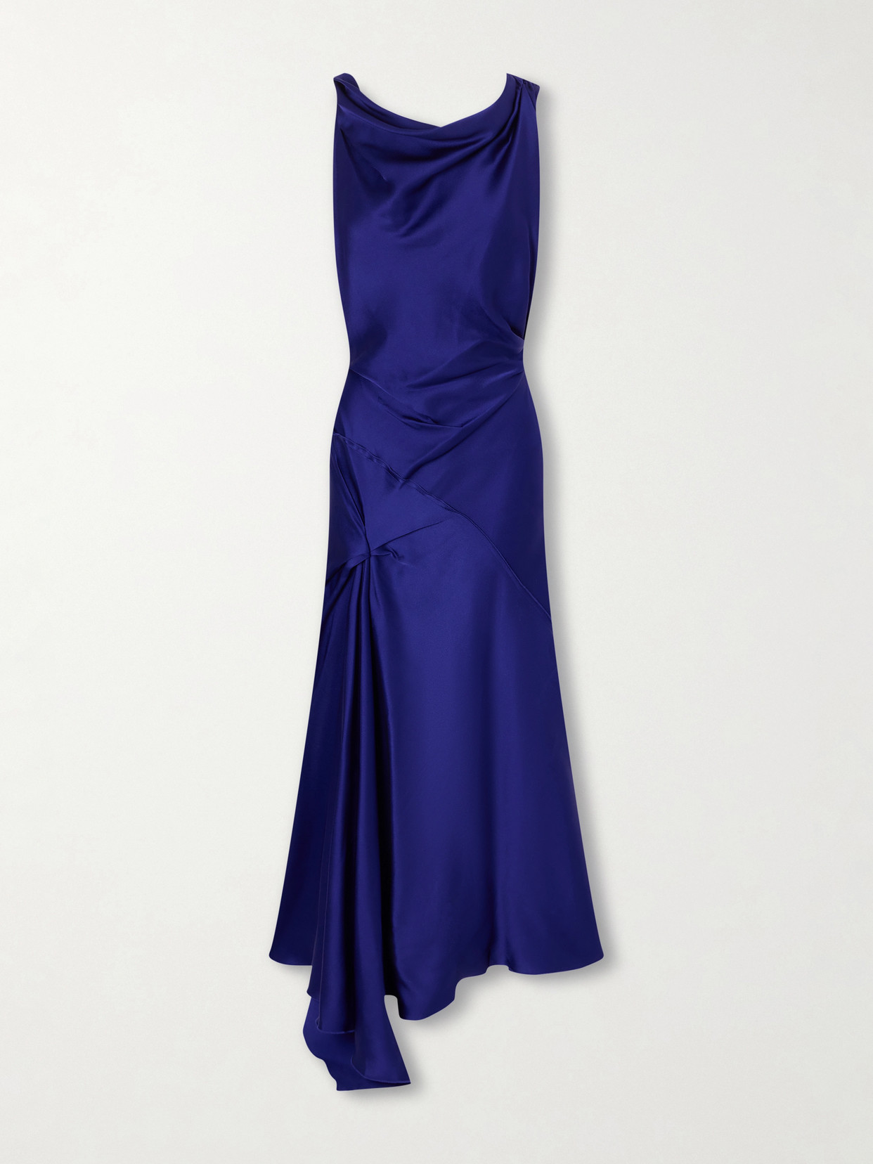 Victoria Beckham Asymmetric Draped Gathered Satin-crepe Dress In Blue