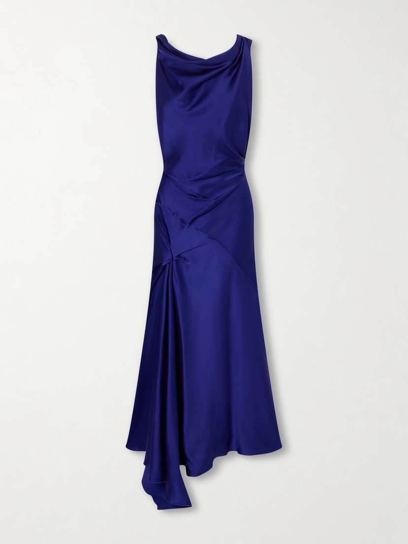 Victoria Beckham Asymmetric Draped Gathered Satin-crepe Dress