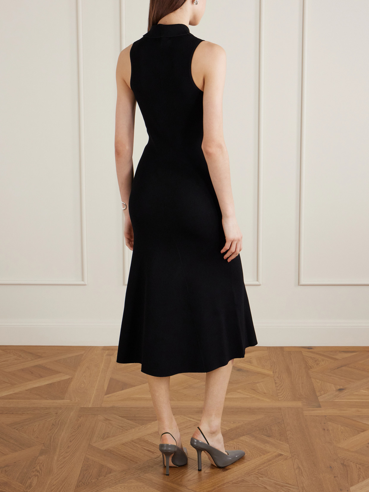 Victoria Beckham Sleeveless Zipped Front Ribbed-knit Midi Dress In Black