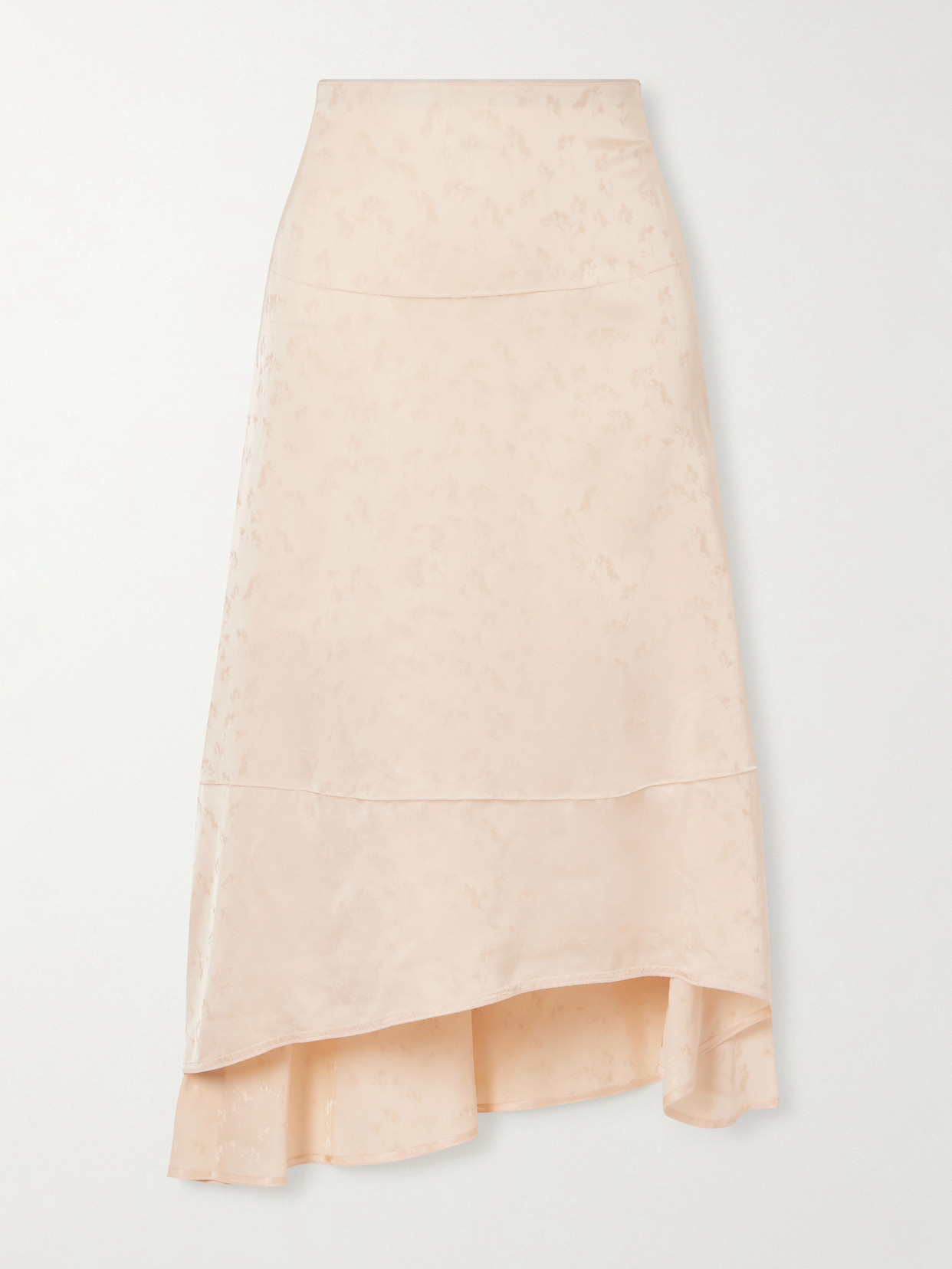 Asymmetric Floral-Jacquard Satin Midi Skirt