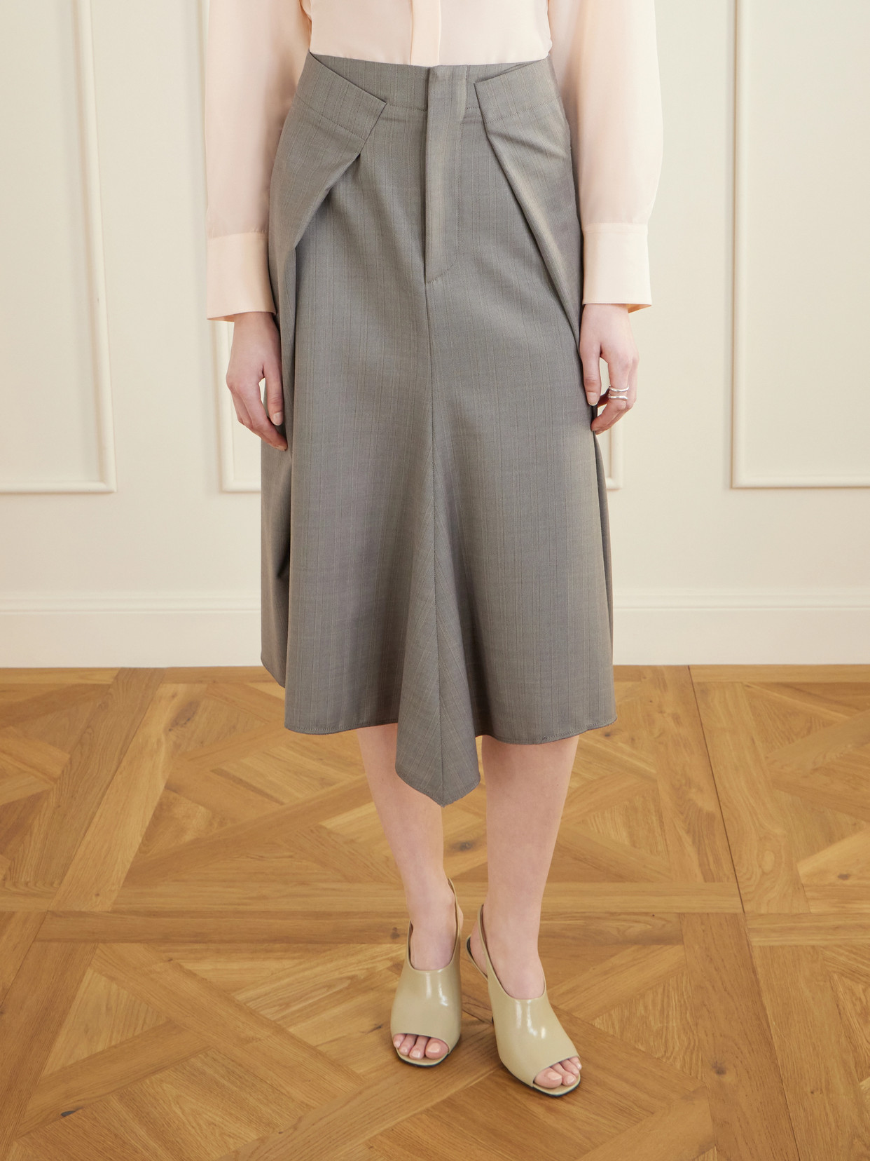 Victoria Beckham Asymmetric Virgin Wool Midi Skirt In Animal Print