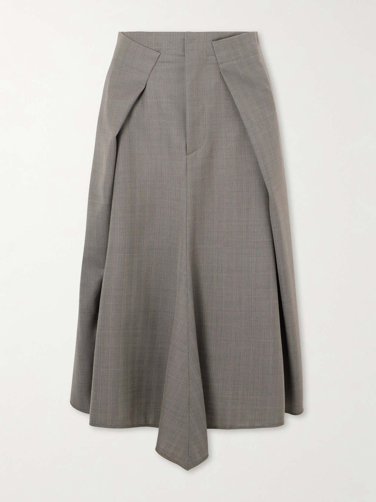Victoria Beckham Pleated Wool Midi Skirt In Gray