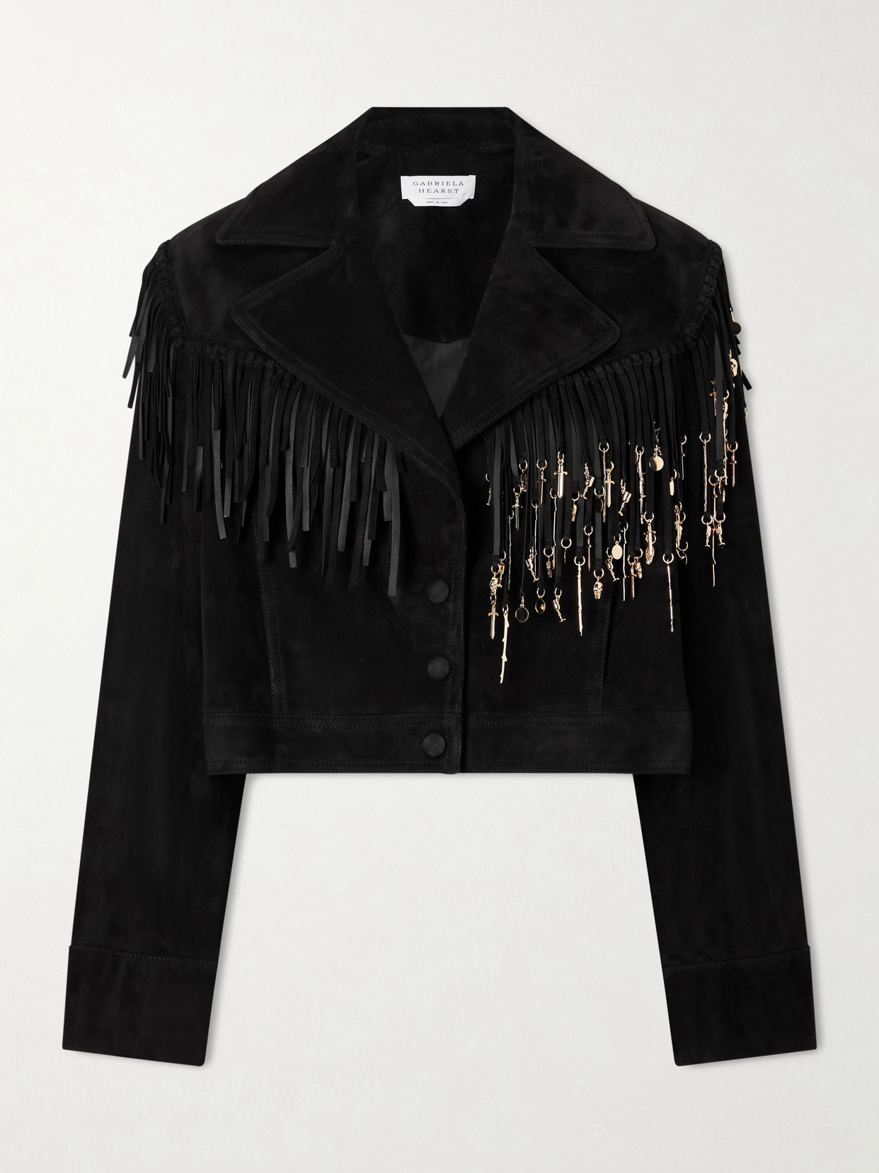 Gabriela Hearst Azra Fringed Leather-trimmed Embellished Suede Jacket In Black