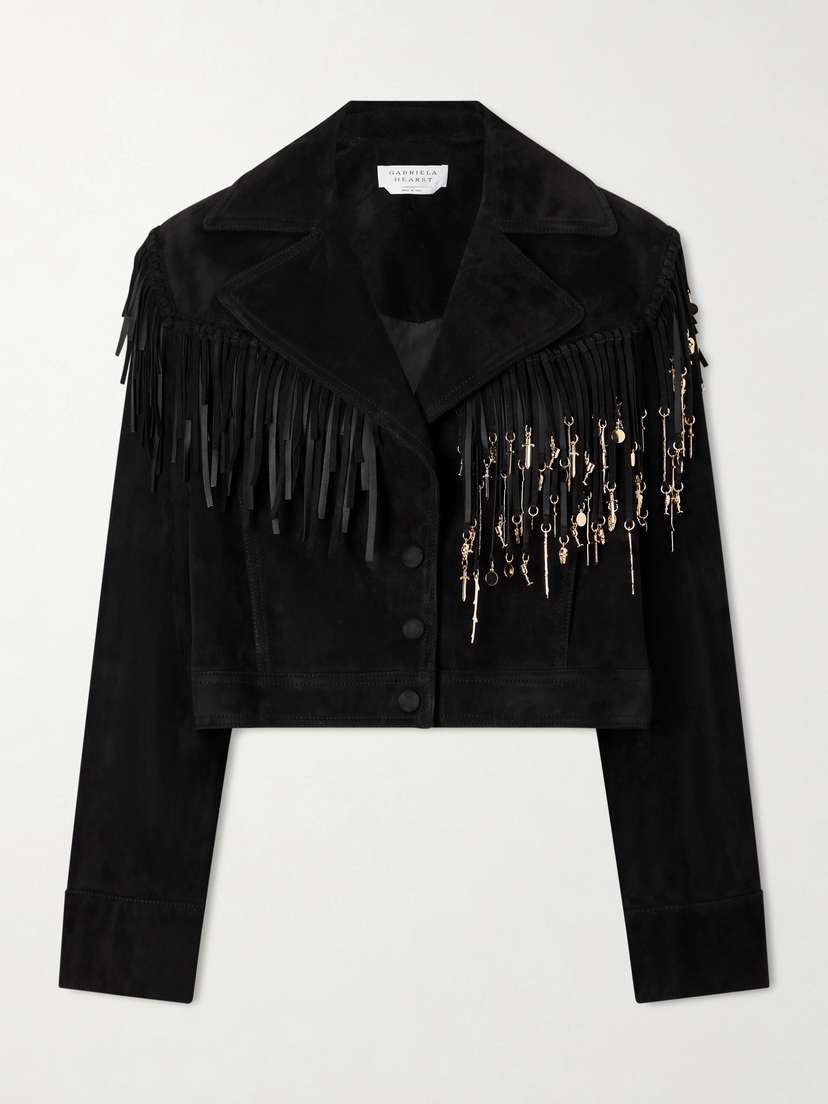 Gabriela Hearst Azra Fringed Leather-trimmed Embellished Suede Jacket
